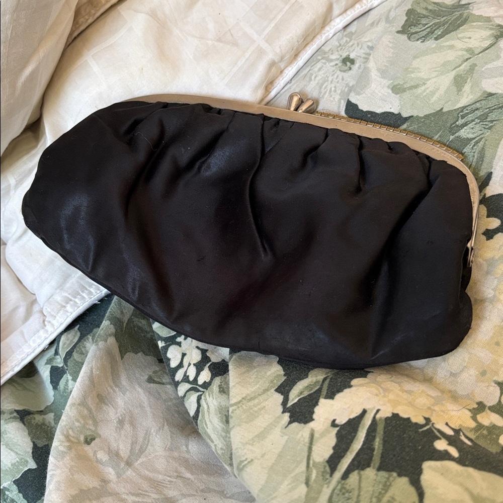 Unbranded Vintage Vtg Classy Black Satin Clutch Handbag Women’s Evening Bag Gems